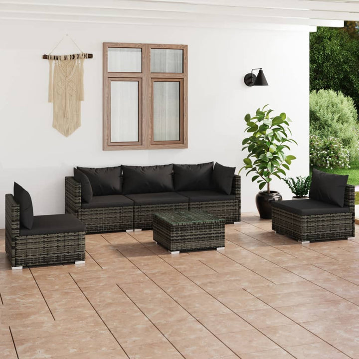 loungesæt til haven 6 dele med hynder polyrattan grå