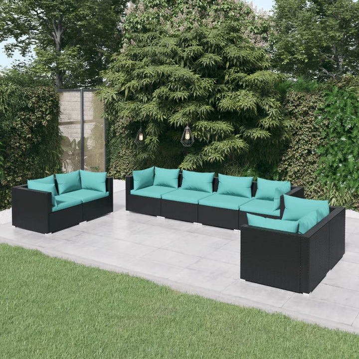 loungesæt til haven 8 dele med hynder polyrattan sort