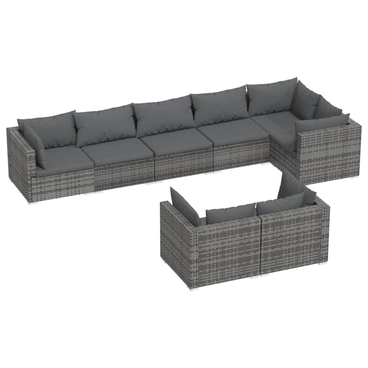 loungesæt til haven 8 dele med hynder polyrattan grå