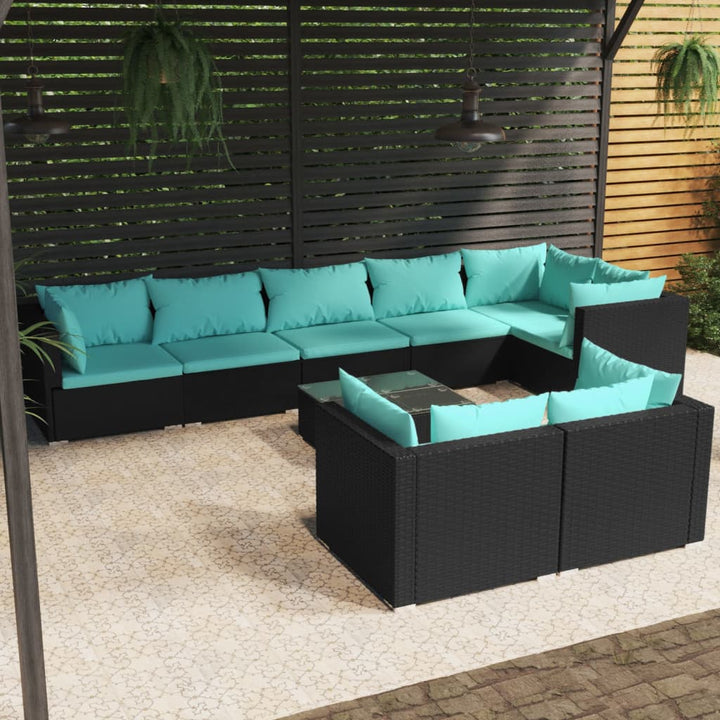 loungesæt til haven 9 dele med hynder polyrattan sort