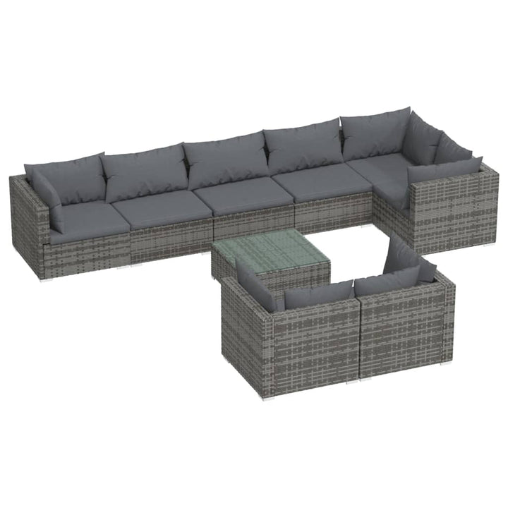 loungesæt til haven 9 dele med hynder polyrattan grå