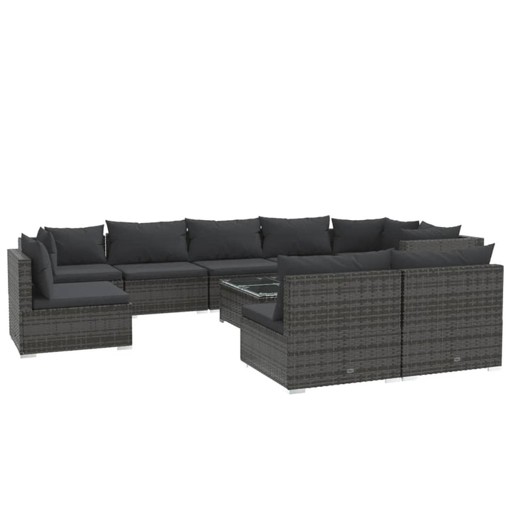 loungesæt til haven 10 dele med hynder polyrattan grå