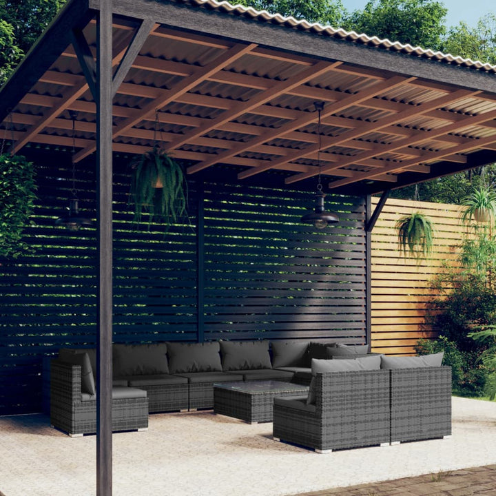 loungesæt til haven 10 dele med hynder polyrattan grå