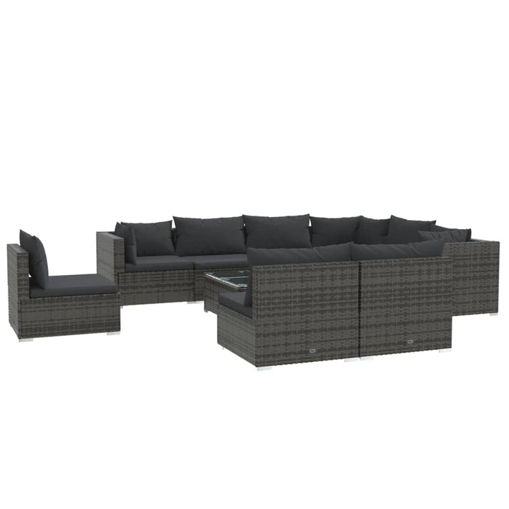 loungesæt til haven 10 dele med hynder polyrattan grå