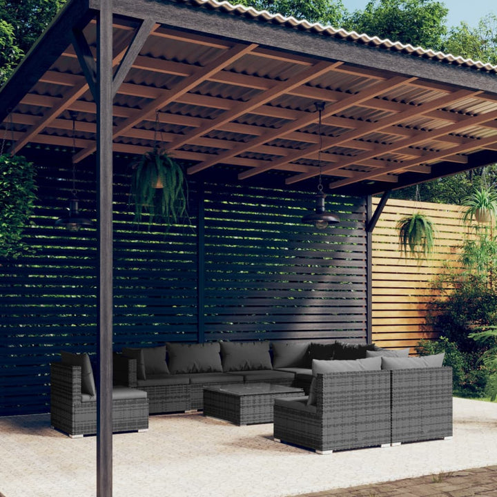 loungesæt til haven 10 dele med hynder polyrattan grå