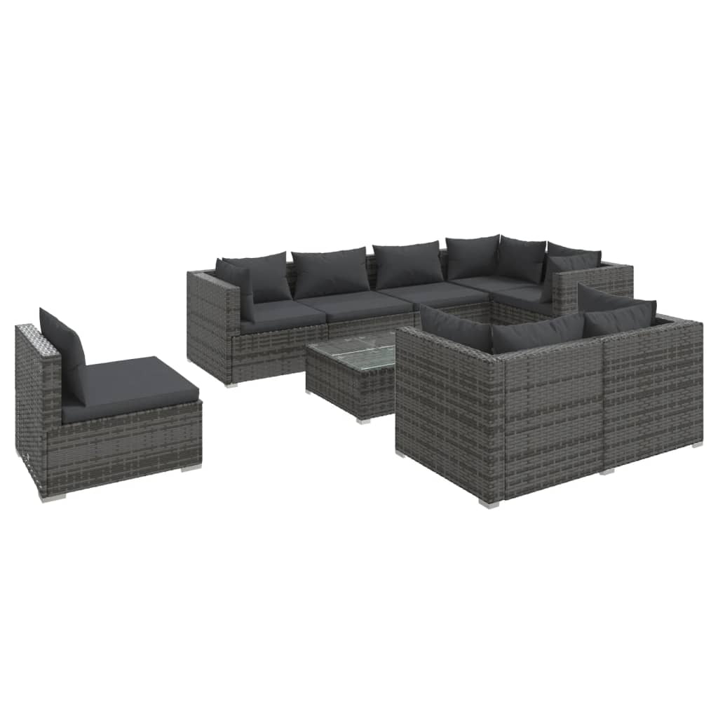 loungesæt til haven 9 dele med hynder polyrattan grå