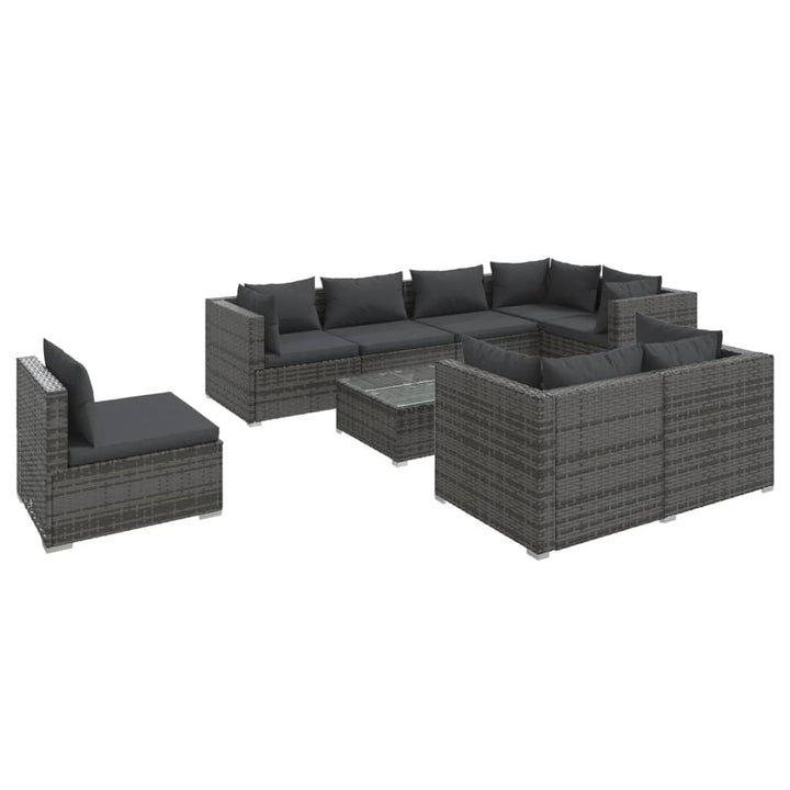 loungesæt til haven 9 dele med hynder polyrattan grå