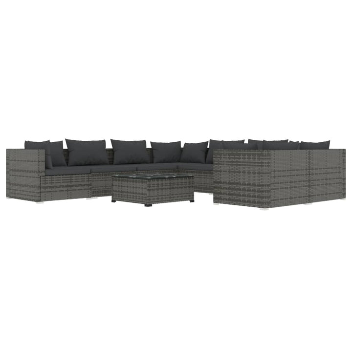 loungesæt til haven 9 dele med hynder polyrattan grå