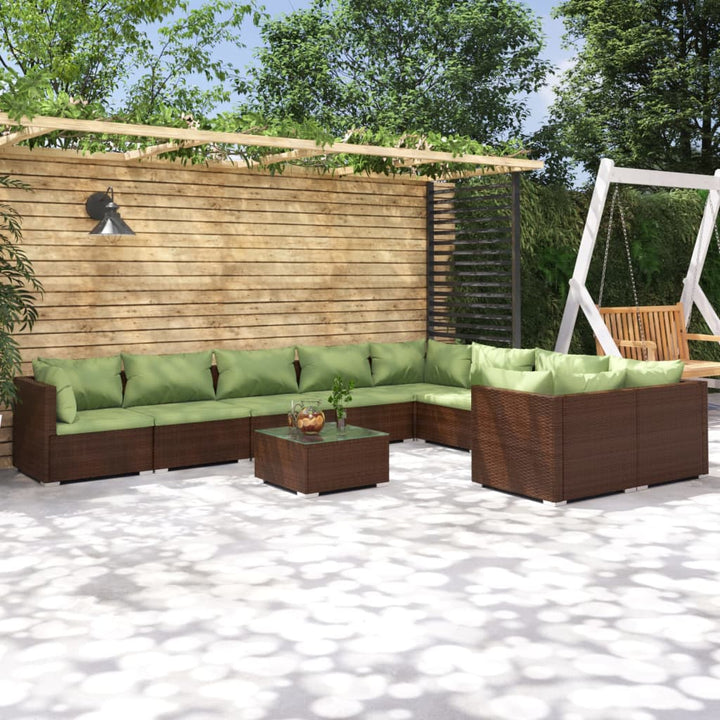 loungesæt til haven 10 dele med hynder polyrattan brun