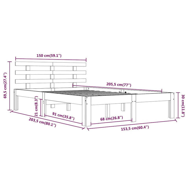 sengeramme 150x200 cm King Size massivt fyrretræ hvid