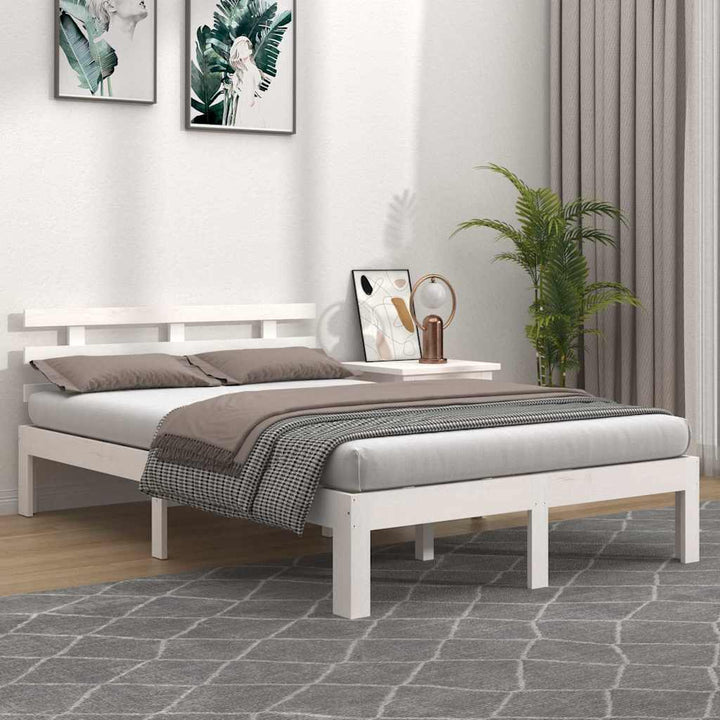 sengeramme 150x200 cm King Size massivt fyrretræ hvid