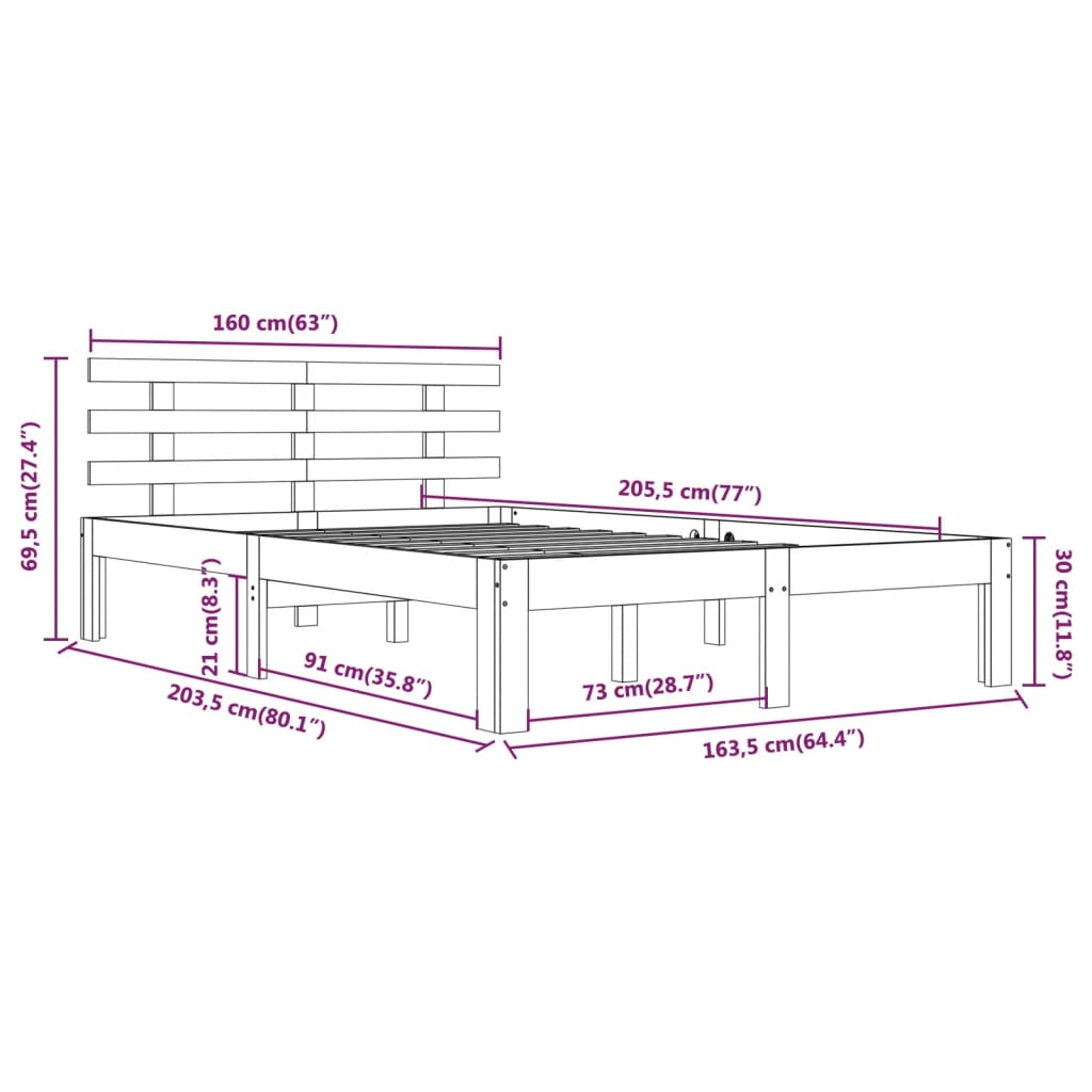 sengeramme 160x200 cm massivt træ hvid