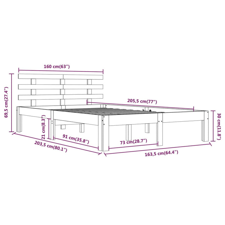 sengeramme 160x200 cm massivt træ hvid