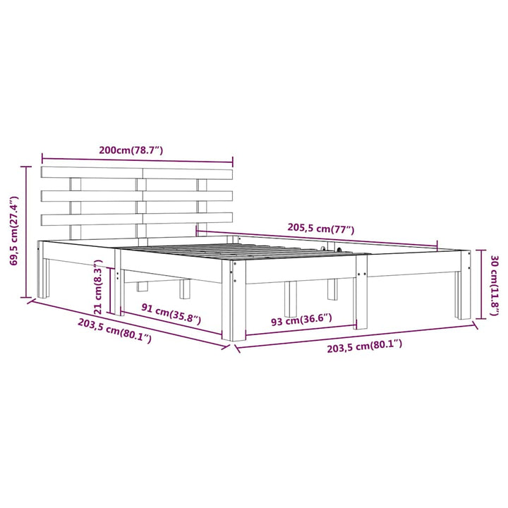 sengeramme 200x200 cm massivt træ hvid