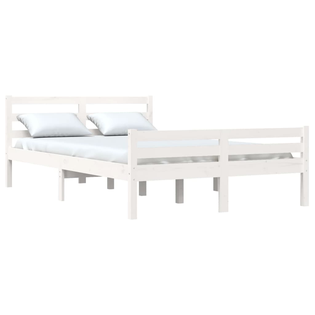 sengeramme 135x190 cm dobbelt massivt fyrretræ hvid