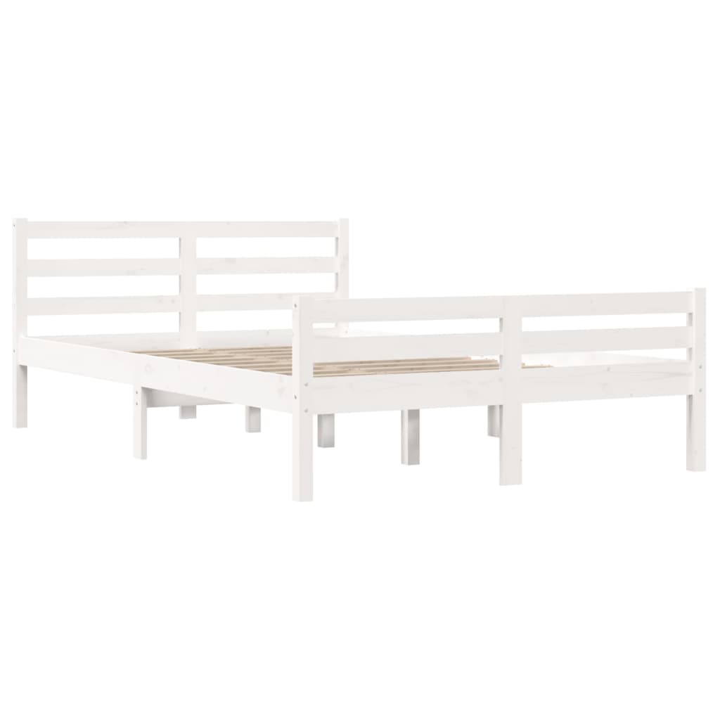 sengeramme 135x190 cm dobbelt massivt fyrretræ hvid
