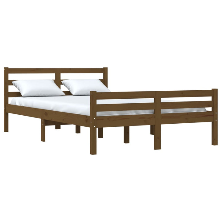 sengeramme 135x190 cm Double massivt fyrretræ gyldenbrun