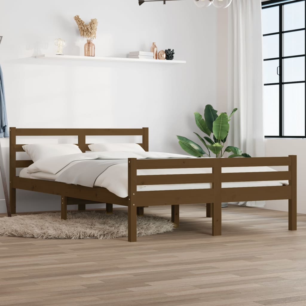 sengeramme 135x190 cm Double massivt fyrretræ gyldenbrun