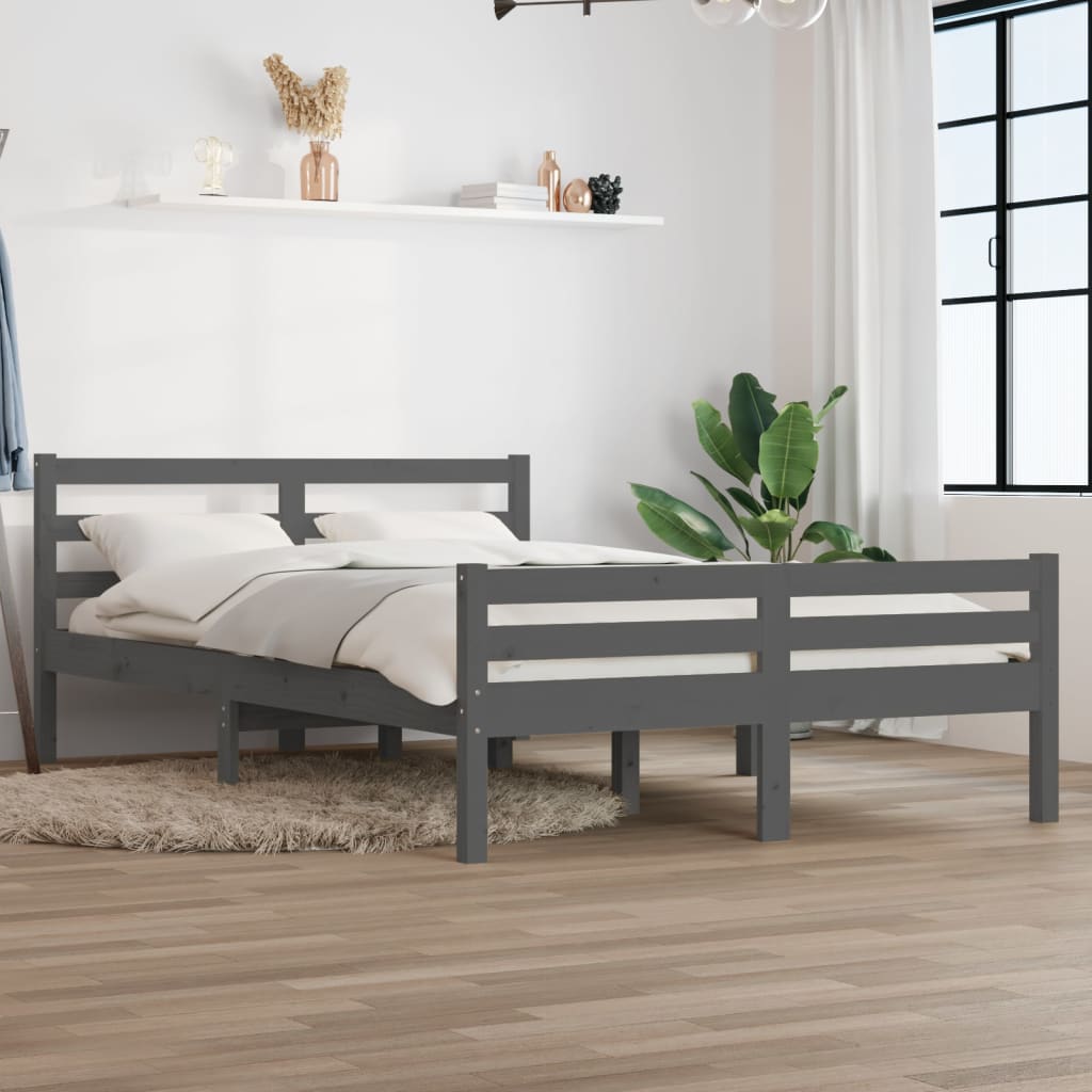sengeramme 140x190 cm massivt træ grå