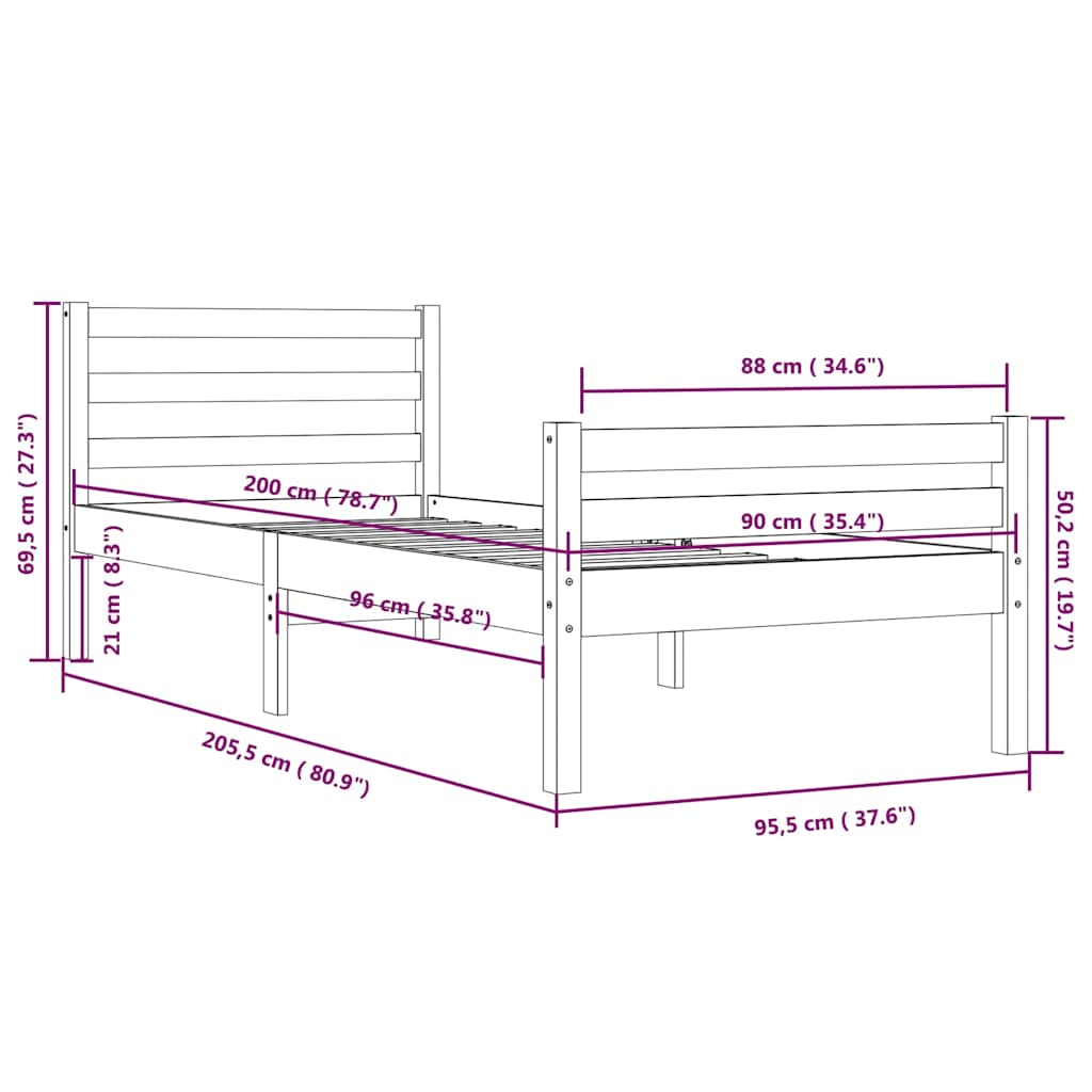 sengeramme 90x200 cm massivt træ