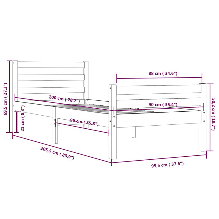 sengeramme 90x200 cm massivt træ