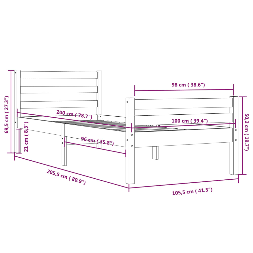 sengeramme 100x200 cm massivt træ