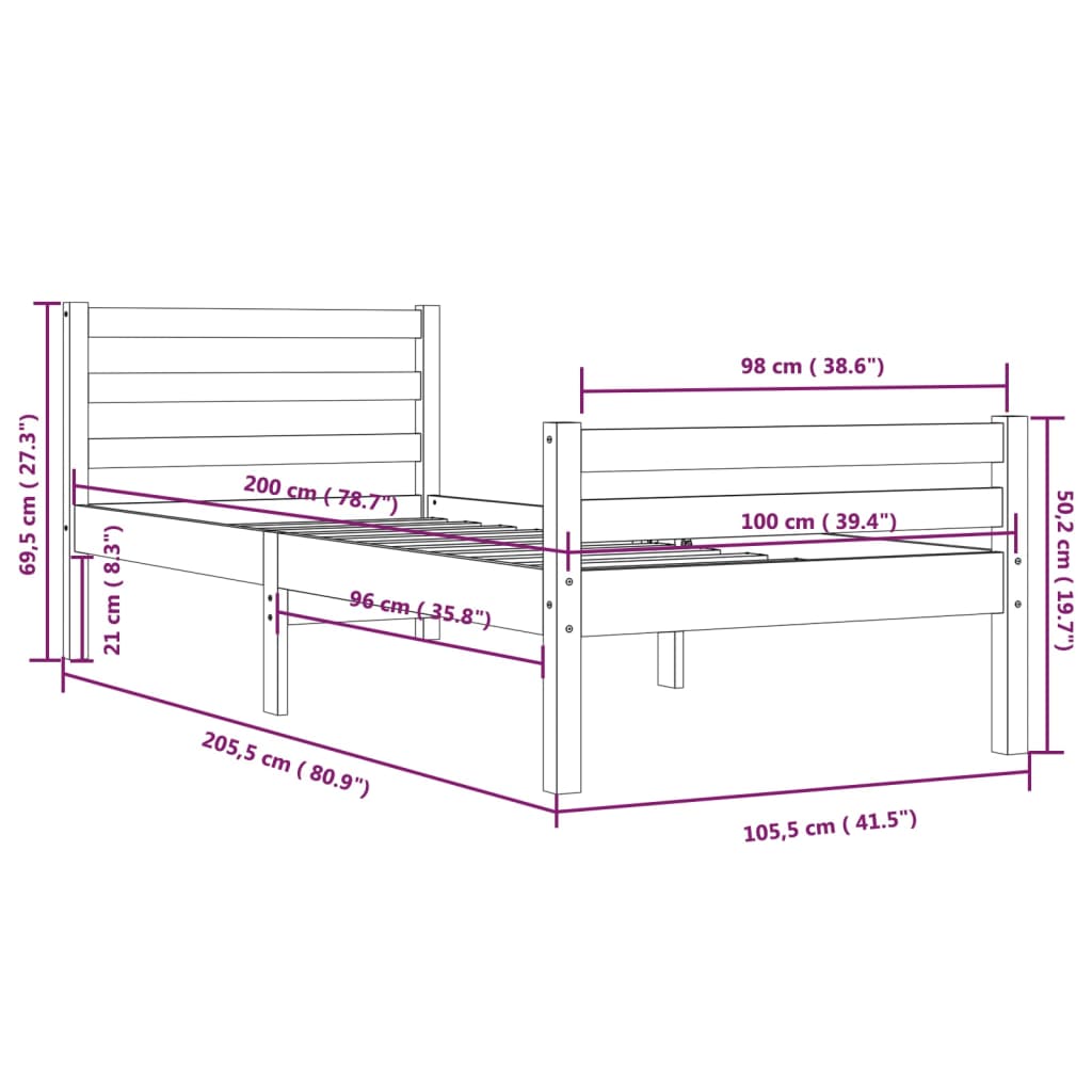 sengeramme 100x200 cm massivt træ hvid