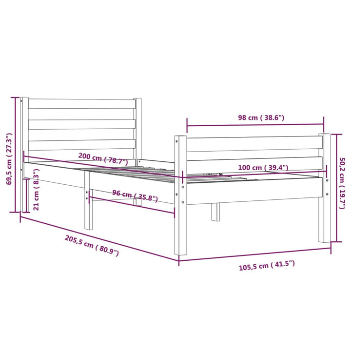 sengeramme 100x200 cm massivt træ hvid