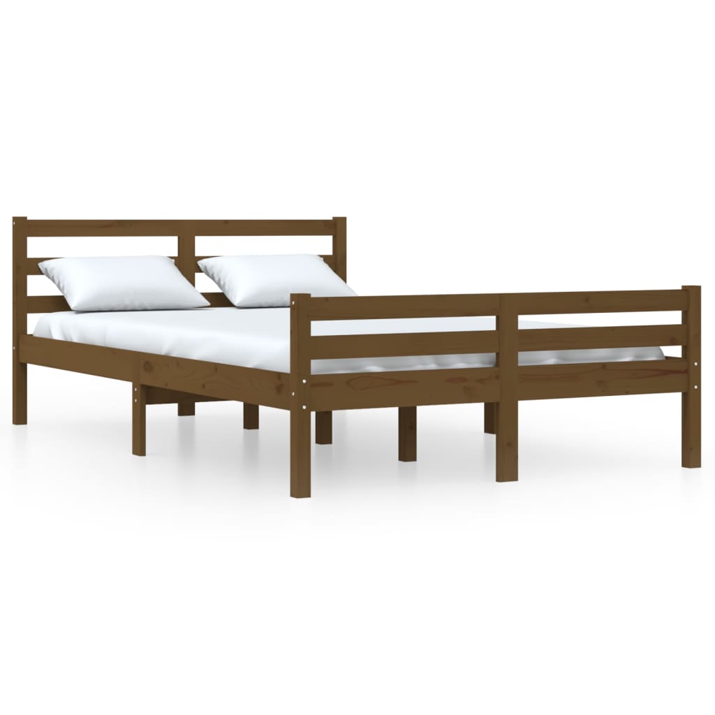 sengeramme 150x200 cm King Size massivt træ gyldenbrun