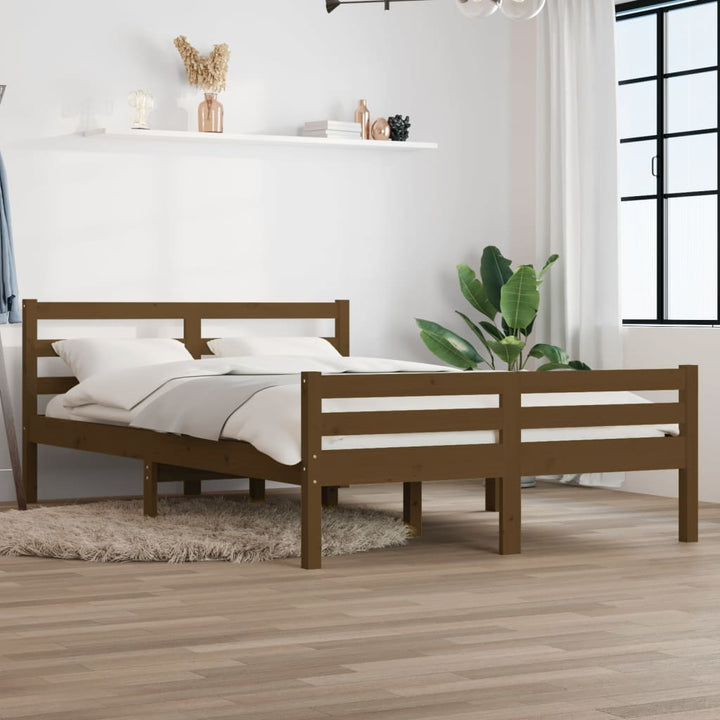 sengeramme 150x200 cm King Size massivt træ gyldenbrun