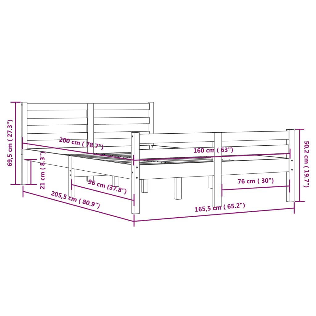 sengeramme uden madras 160x200 cm massivt træ