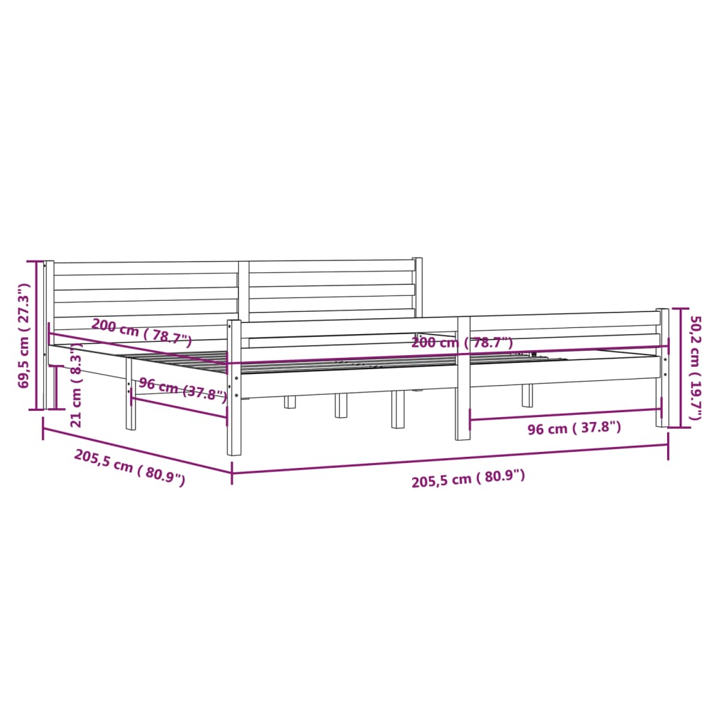sengeramme 200x200 cm massivt træ sort