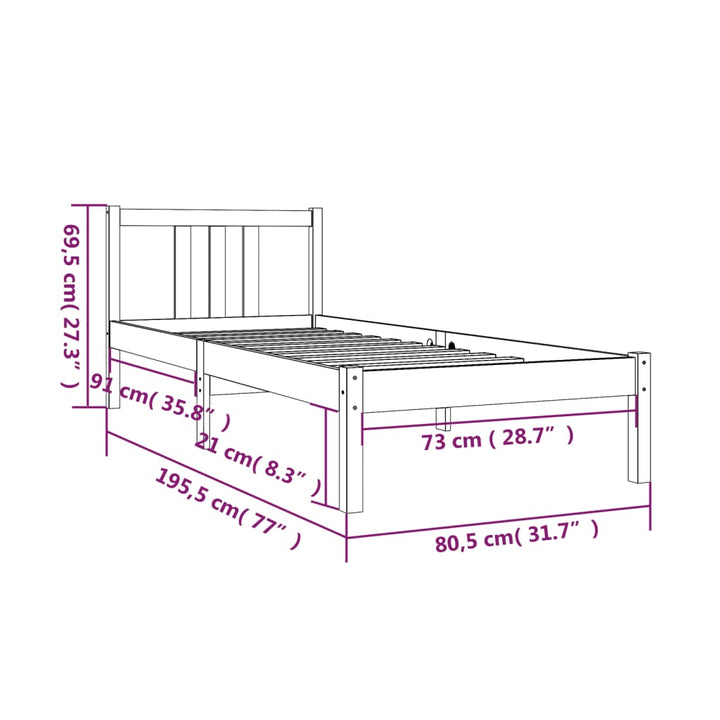 sengeramme 75x190 cm Small Single massivt træ gyldenbrun