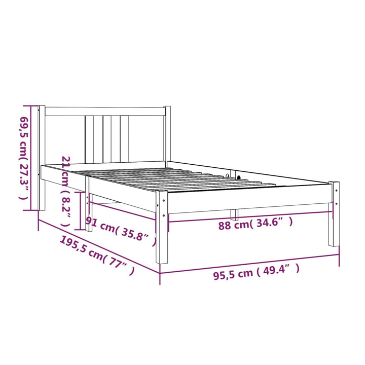 sengeramme 90x190 cm massivt træ