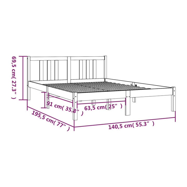 sengeramme 135x190 cm Double massivt fyrretræ grå