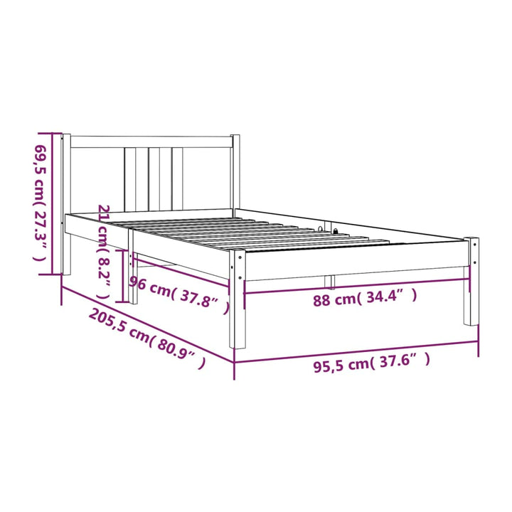sengeramme 90x200 cm massivt fyrretræ hvid