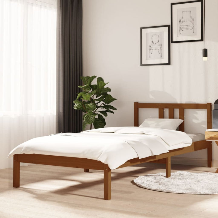 sengeramme 90x200 cm massivt fyrretræ gyldenbrun