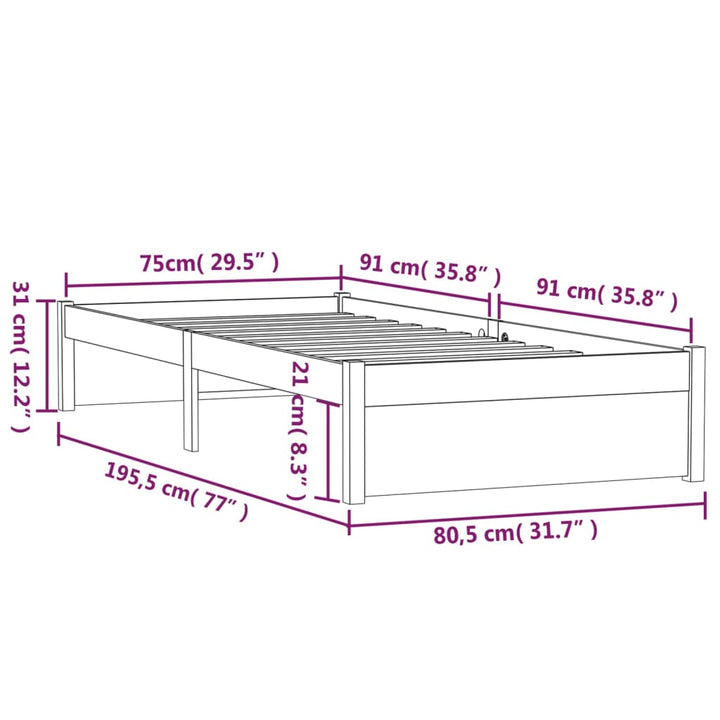 sengeramme 75x190 cm Small Single massivt træ hvid
