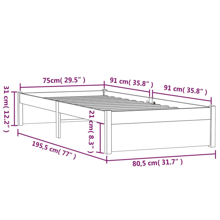 sengeramme 75x190 cm Small Single massivt træ gyldenbrun