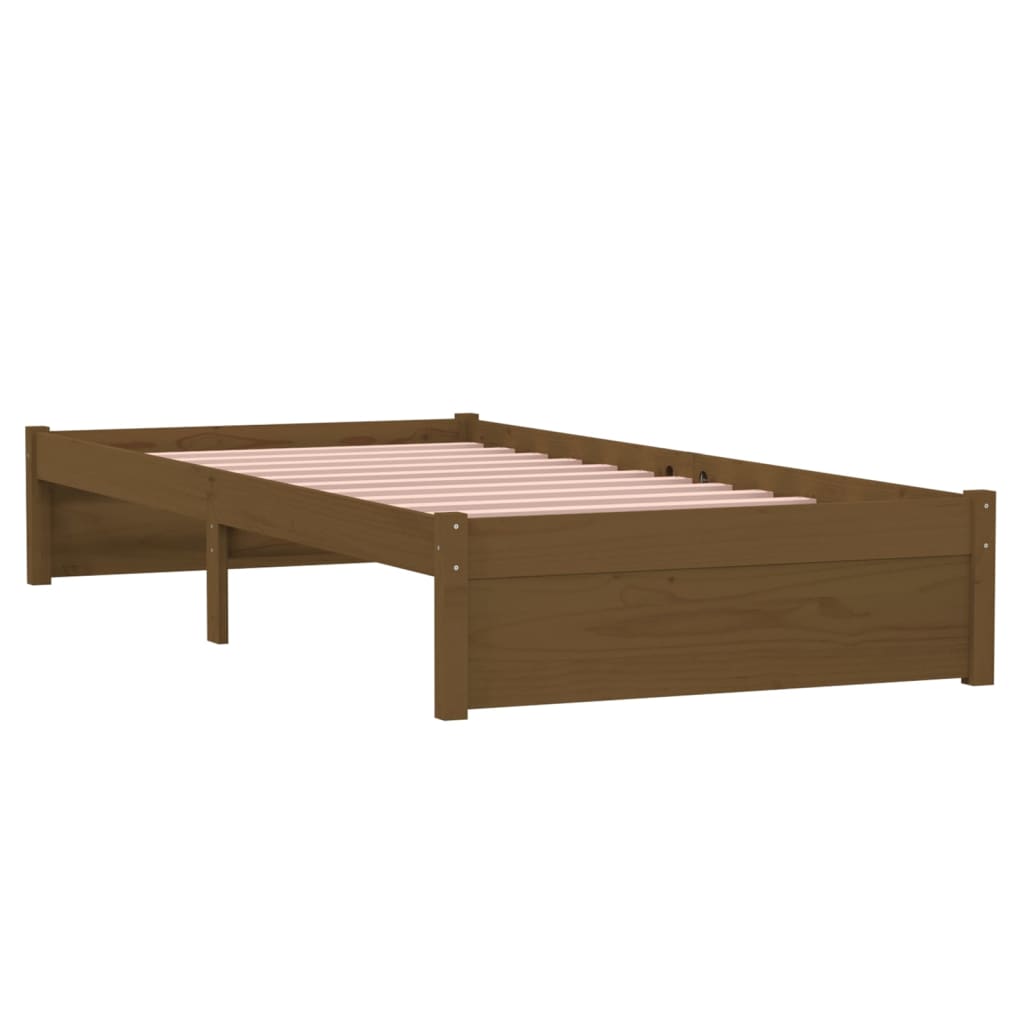 sengeramme 90x190 cm Single massivt træ gyldenbrun
