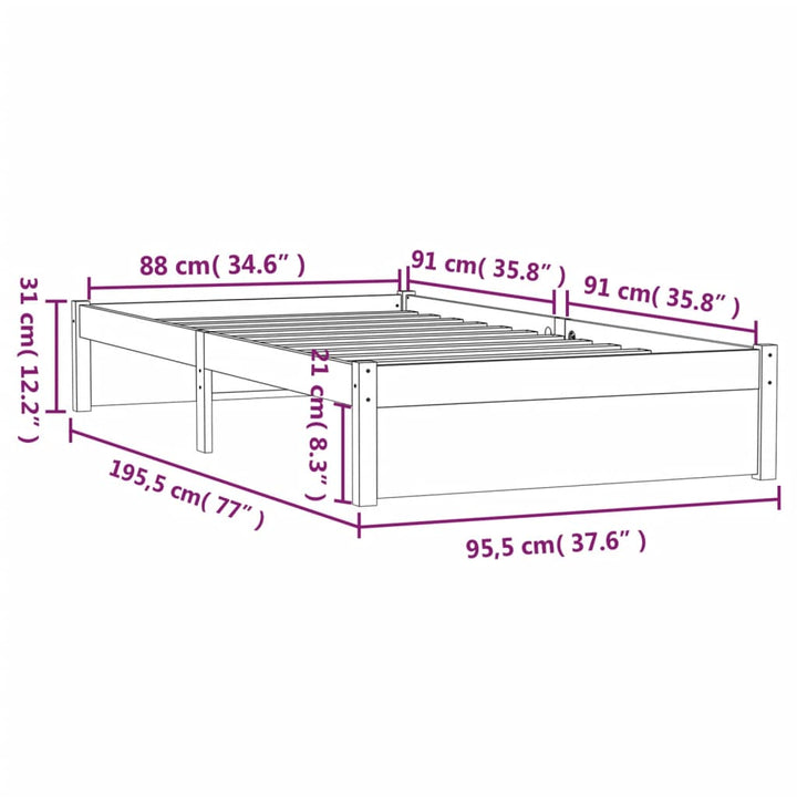 sengeramme 90x190 cm Single massivt træ gyldenbrun