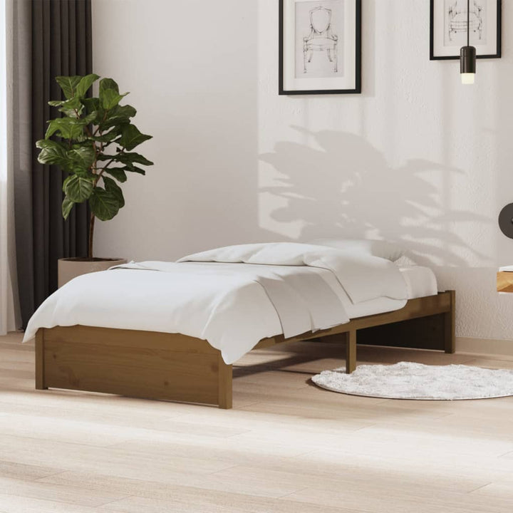 sengeramme 90x190 cm Single massivt træ gyldenbrun