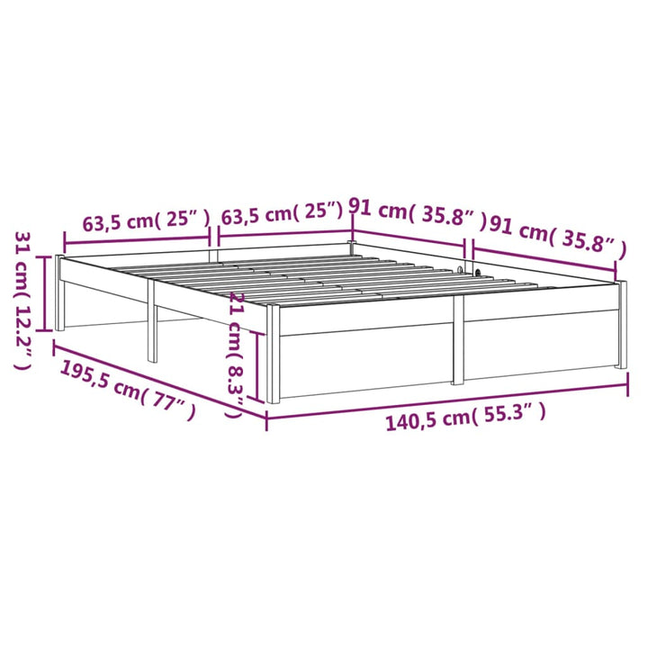 sengeramme 135x190 cm Double massivt fyrretræ grå