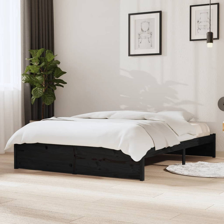 sengeramme 140x190 cm massivt træ sort