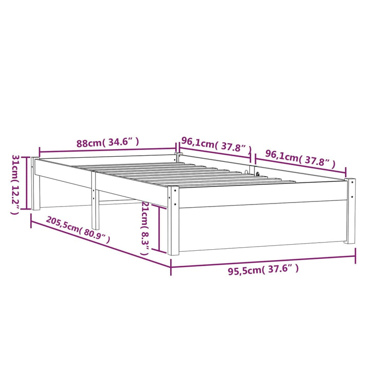 sengeramme 90x200 cm massivt træ gyldenbrun