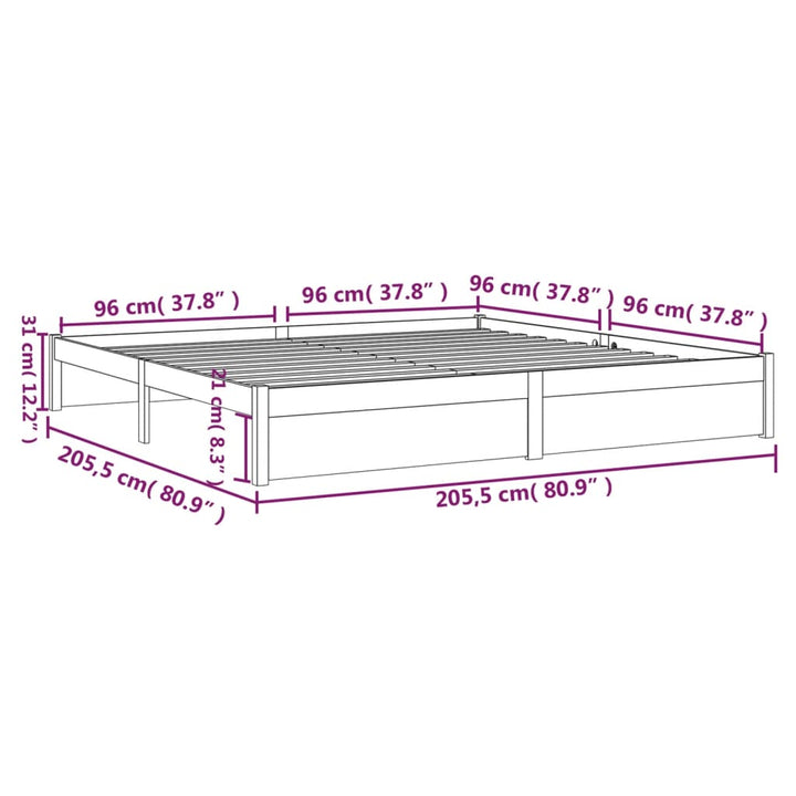 sengeramme 200x200 cm massivt træ gyldenbrun