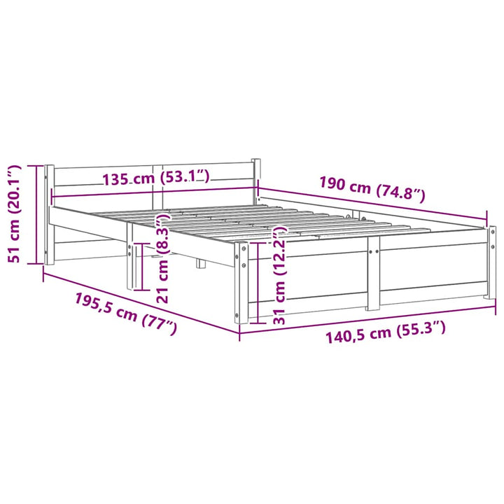 sengeramme 135x190 cm massivt træ