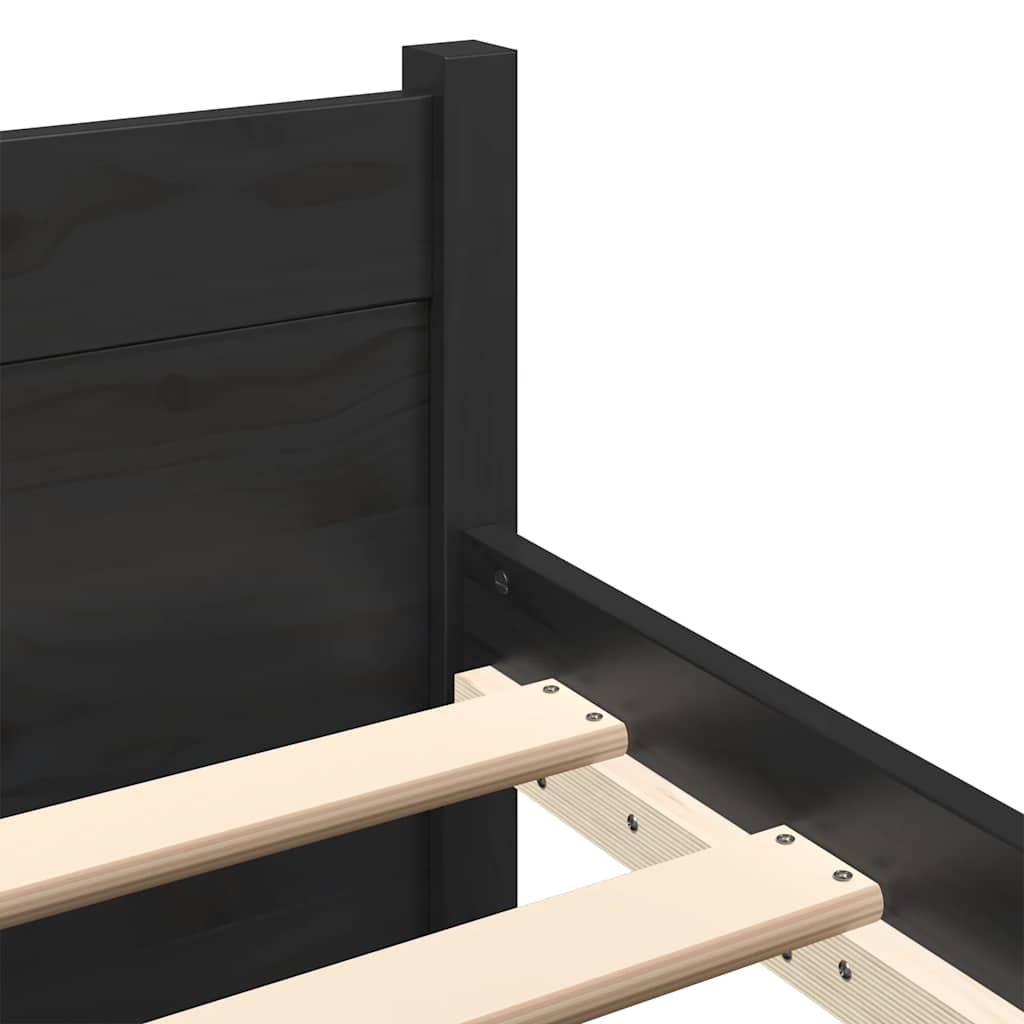 sengeramme 135x190 cm Double massivt fyrretræ sort