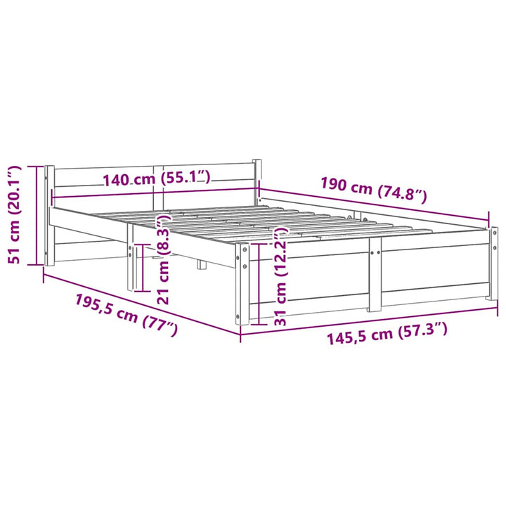 sengeramme 140x190 cm massivt træ hvid