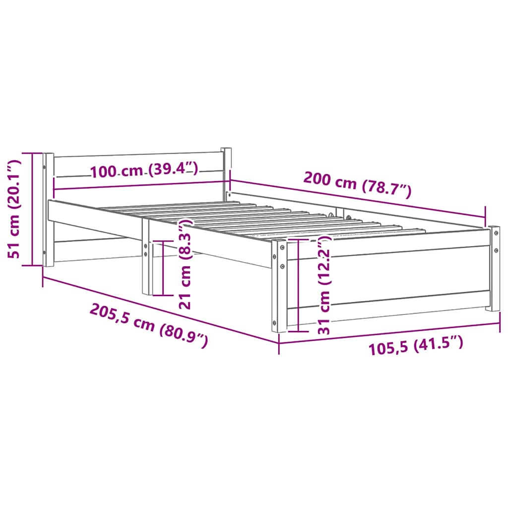 sengeramme 100x200 cm massivt træ